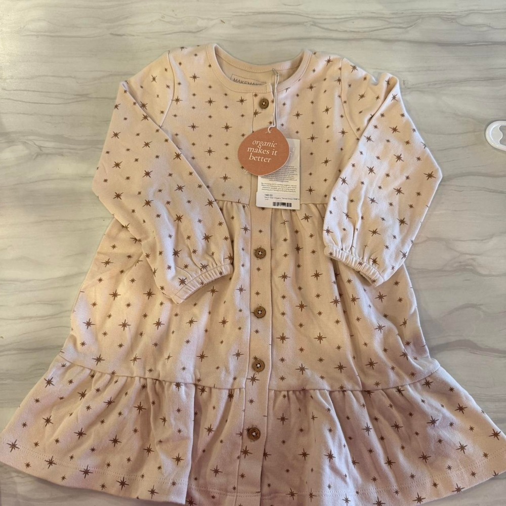 NWT makemake organic cotton Dress stars button down tiered 3-4T